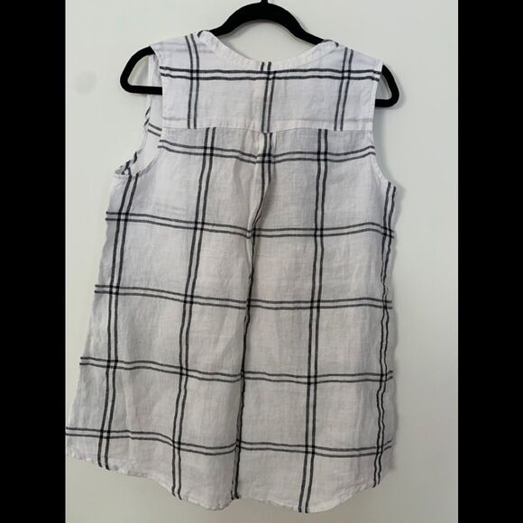 Christian Siriano New York 100% Linen Plaid Button-Up Sleeveless Tunic Top, Med - Picture 3 of 7